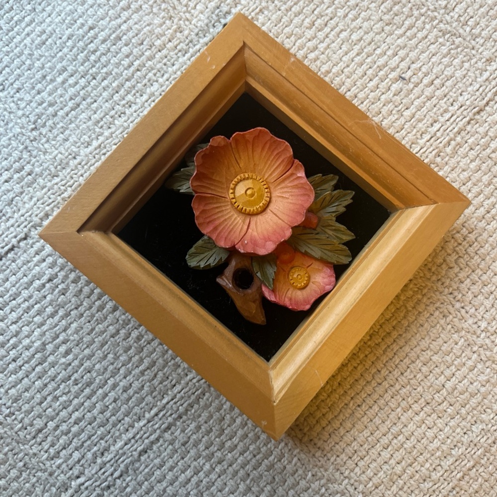 Floral Shadow Box with Pink and Gold Accents